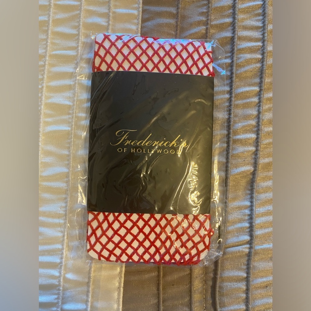 Fredericks of Hollywood - NEW - Raw Edge Fishnet Thigh Highs Stockings in Red.